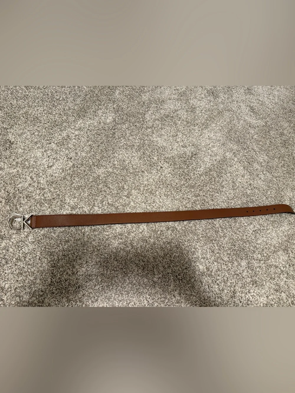Calvin Klein Brown Synthetic Leather Belt with Silver Logo Buckle